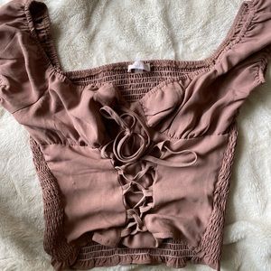 tan corset style boutique top size L worn twice from francesca’s
